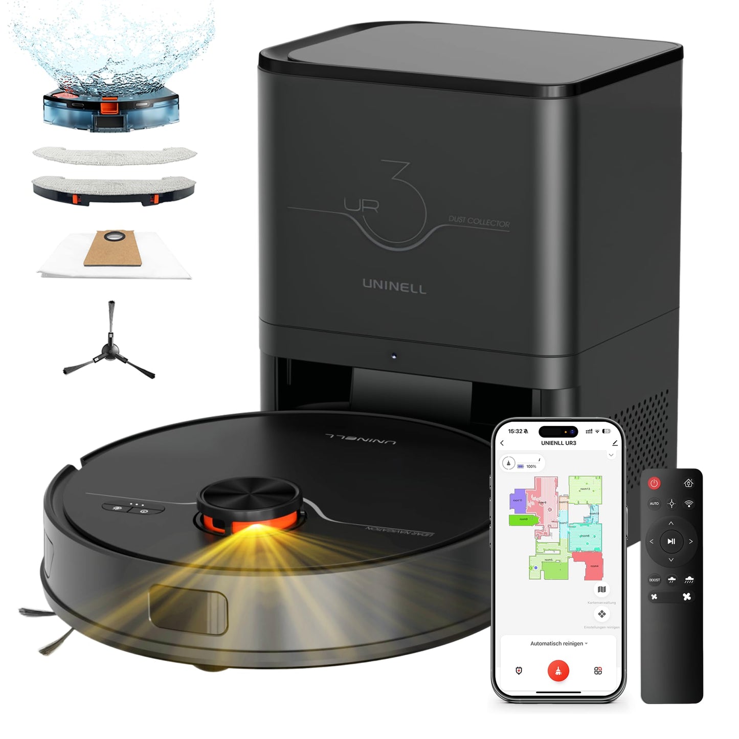 uninell Robotersauger mit LiDAR Navigation & 3,5L Station