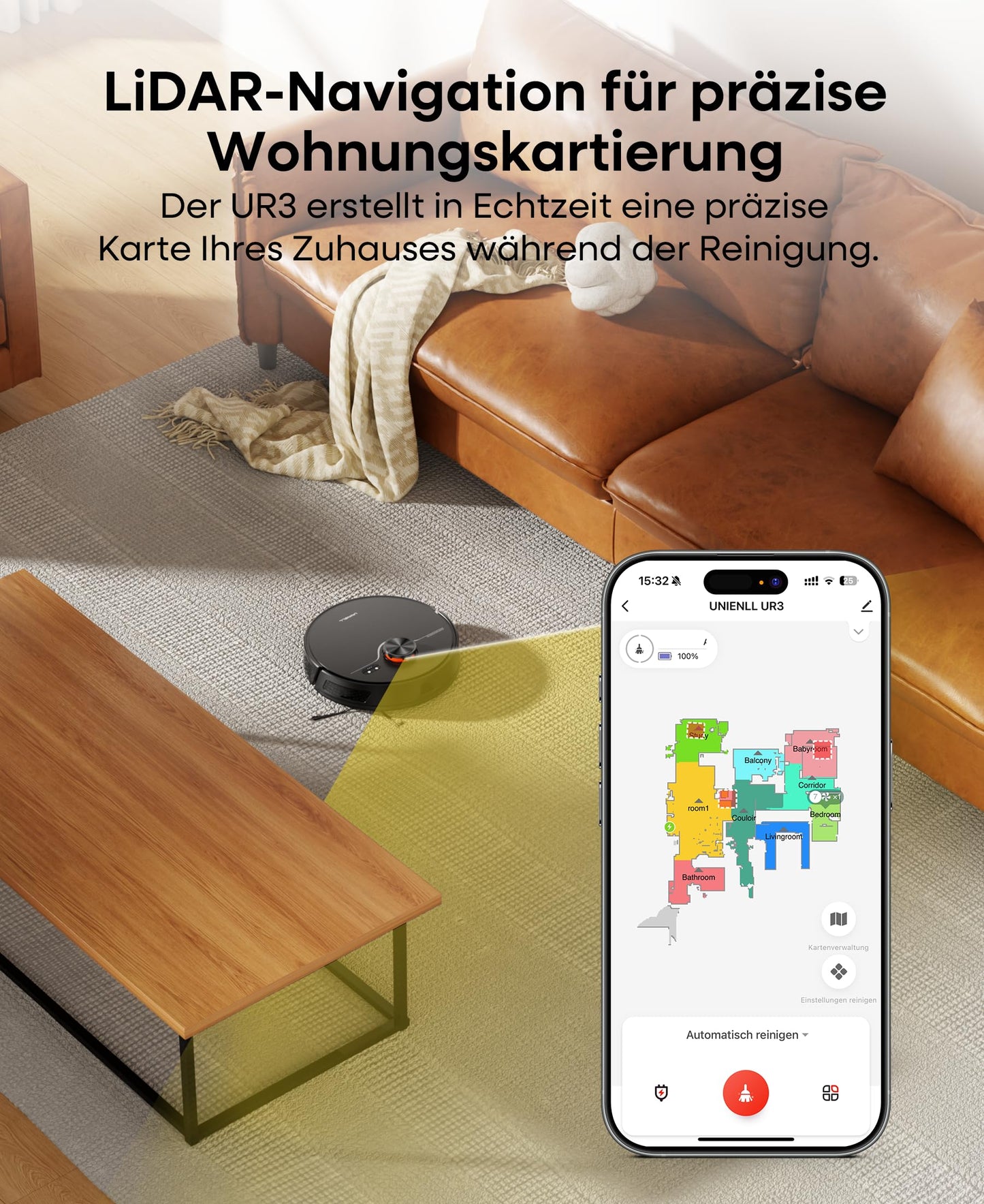 uninell Robotersauger mit LiDAR Navigation & 3,5L Station