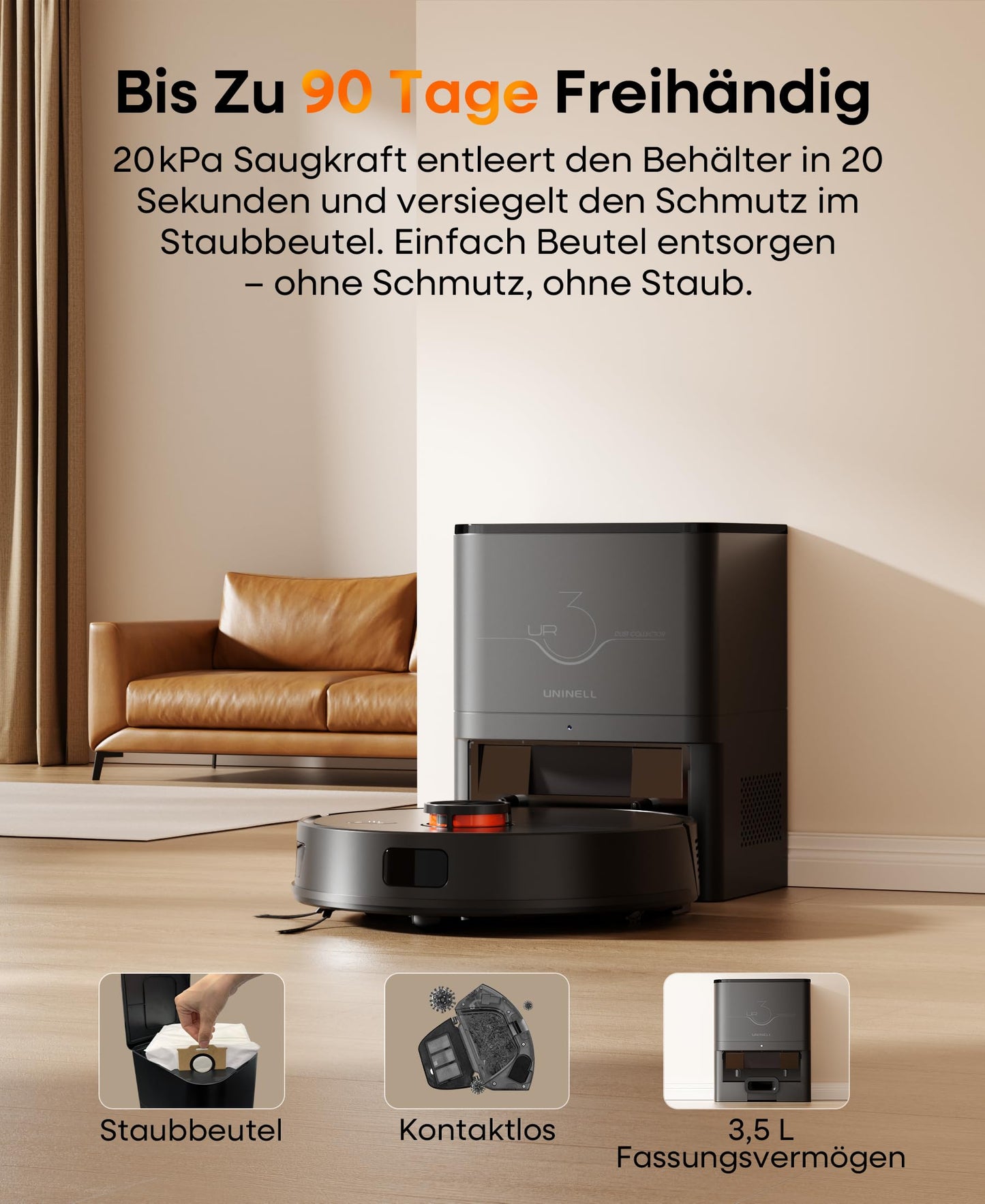 uninell Robotersauger mit LiDAR Navigation & 3,5L Station